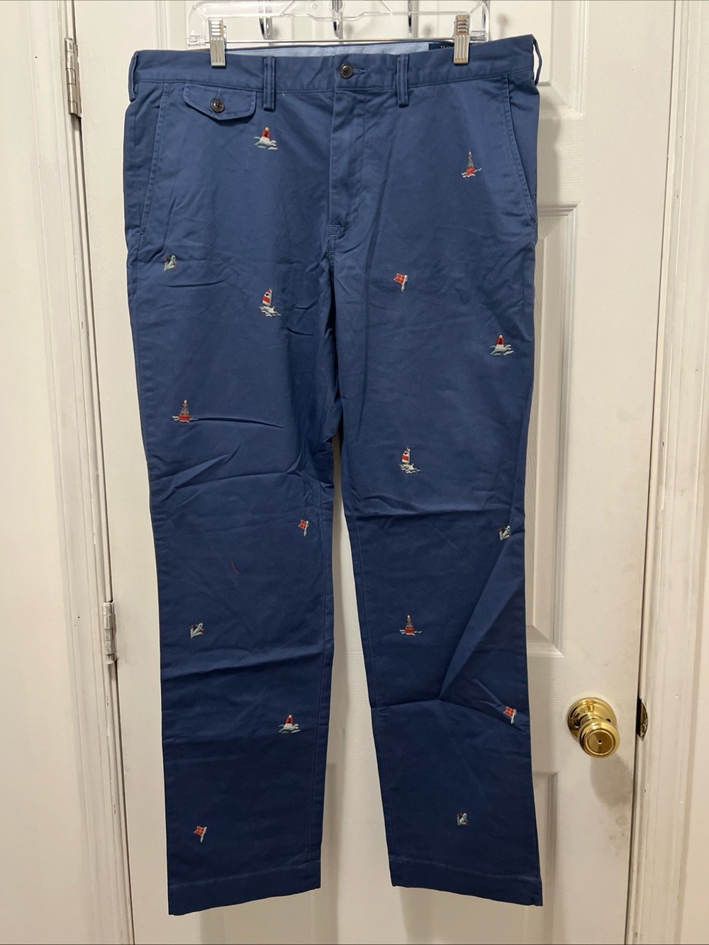 Polo Ralph Lauren Stretch Straight Fit Navy Sailboat Chino Pants Mens Size 36x34